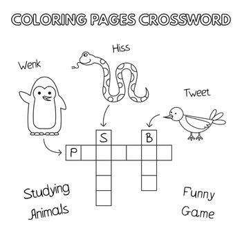 Funny animals crossword. Vector coloring book pages for children education