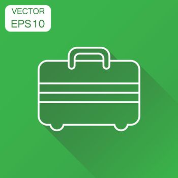 Suitcase icon. Business concept luggage in line style pictogram. Vector illustration on green background with long shadow.