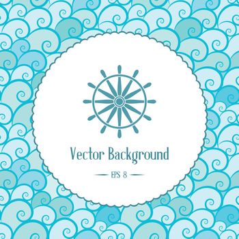 Vector nautical background with emblem and waves
