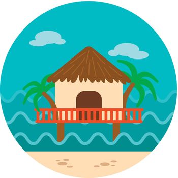 Bungalow with palm trees icon. Summer. Vacation