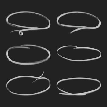 Hand drawn circles icon set. Collection of pencil sketch symbols. Vector illustration on black background.