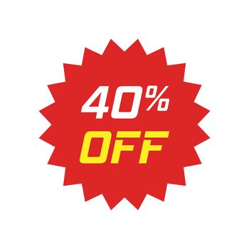 Discount sticker vector icon in flat style. Sale tag sign illustration on white isolated background. Promotion 40 percent discount concept.