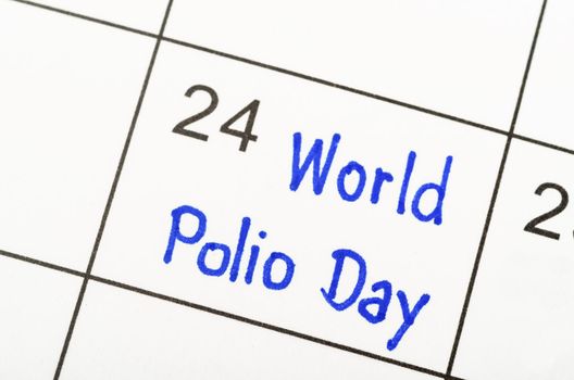 World Polio day 24th October marked on a white calendar.