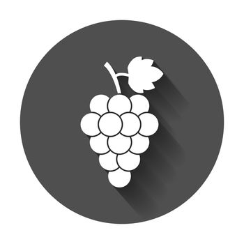 Grape fruit with leaf icon. Vector illustration with long shadow. Business concept Bunch of wine grapevine pictogram.