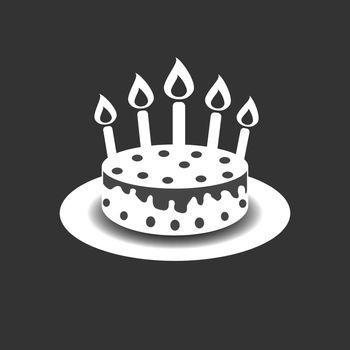 Birthday cake with burning candles pictogram icon. Simple pictogram for celebration, marketing, internet concept on black background. Trendy modern vector symbol for web site design or mobile app