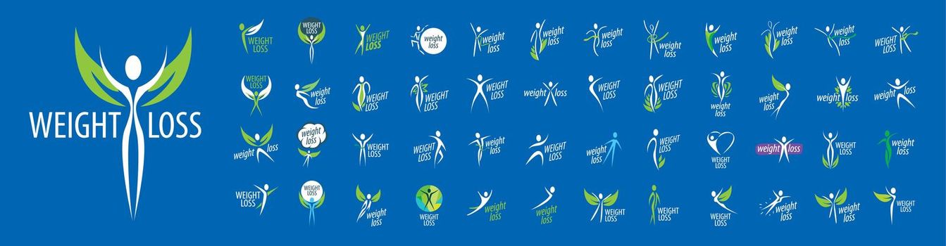 Set of vector Weight Loss logos on a blue background