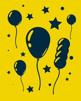 Celebration Balloons and stars. on yellow background illustration