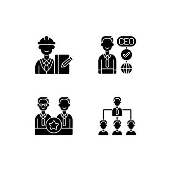 Organization hierarchy black glyph icons set on white space