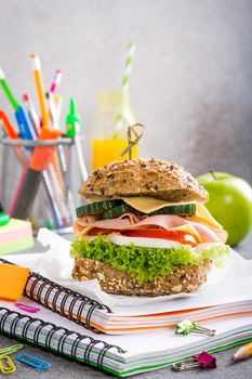 Healthy lunch for school with sandwich