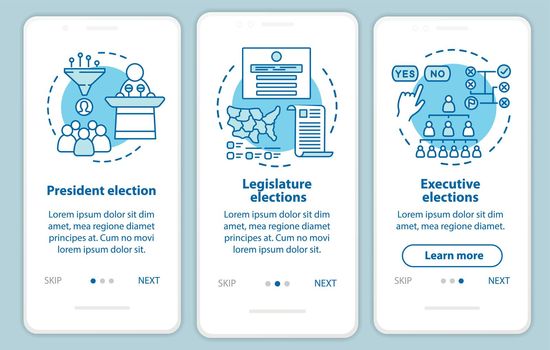 Elections onboarding mobile app page screen with linear concepts