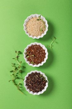 Quinoa in white bowls