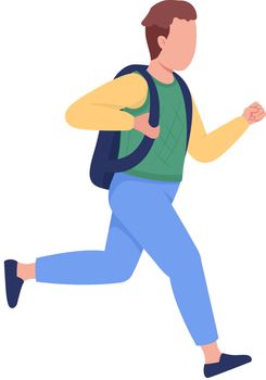 Schoolboy running to school semi flat color vector character