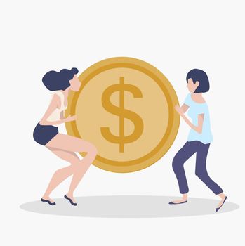 womans teamwork concept with coin