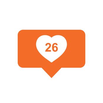 Like, comment, follower icon. Orange flat vector illustration with heart on white background.