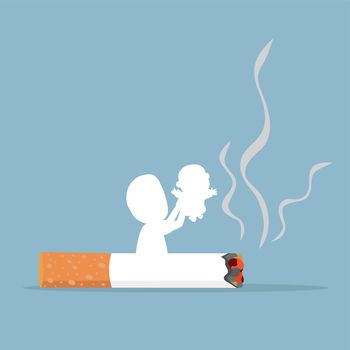Stop Smoking Cigarette butt  with family concept
