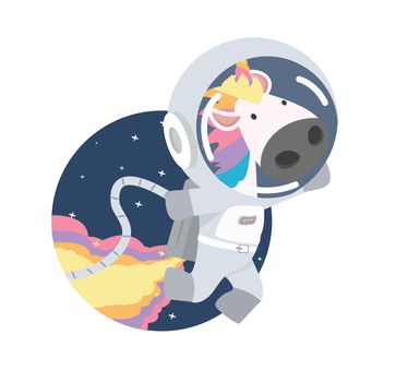 unicorn Astronaut flying in the galaxy