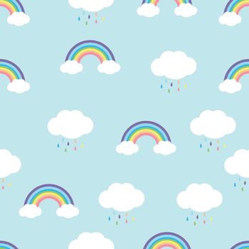 rainbow with  rain drops  seamless pattern vector