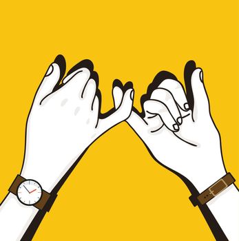 Human Hand  promise on yellow background