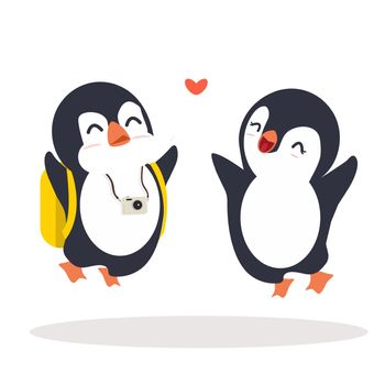 Penguins  jump happy Couple cartoon