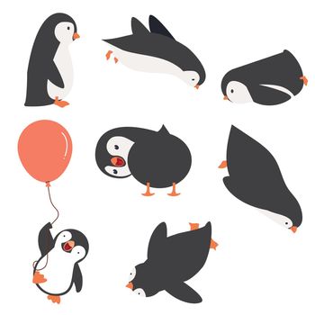 Penguin characters  in different poses set