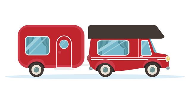 red van car for travel  motorhome camp  vector