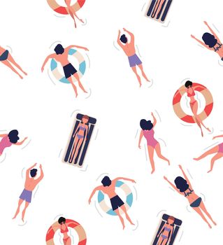 Top view People swimming  Summer seamless pattern background