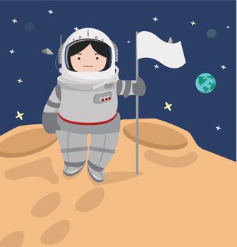 Small girl Astronaut  in a space flat design