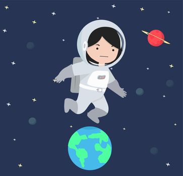 girl Astronaut flying in space
