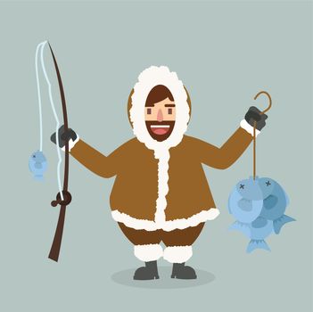 funny  Eskimo Cartoon  Fisherman vector