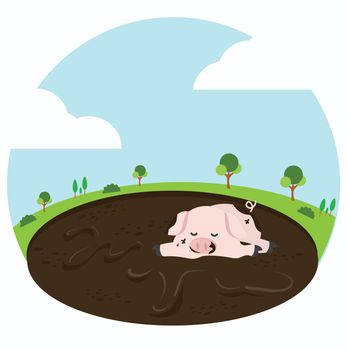 little pig playing in a mud puddle