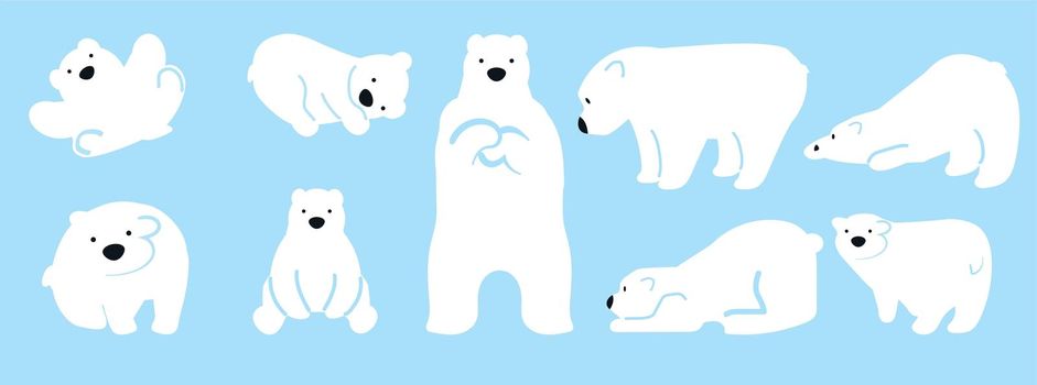Cute Polar bear funny vector character  set