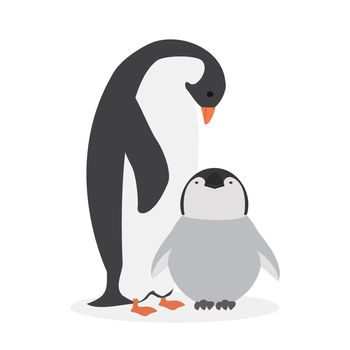 happy penguin with chick vector