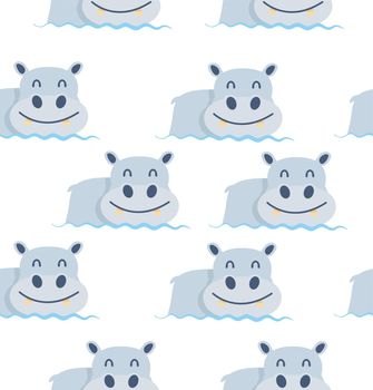 Cute hippo on the water seamless vector