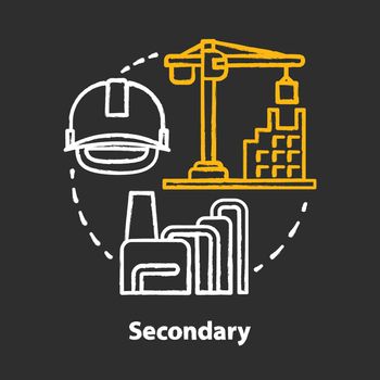 Secondary chalk concept icon. Processing and manufacturing industry idea. Economy sector. Manufacture of finished products. Heavy and light industry. Vector isolated chalkboard illustration