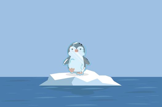 Cute penguin Freeze with North pole Arctic