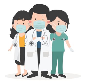 Group of doctors with Medical mask set