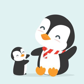 Cute Penguin sitting with Child penguin vector