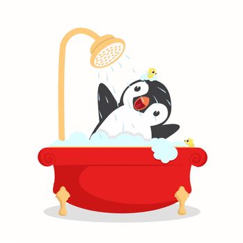 penguin bath with foam 