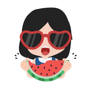 Cute girl eat fresh  watermelon bite