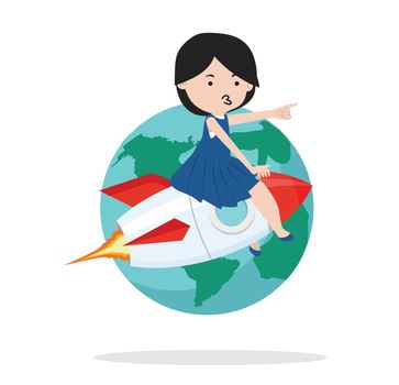 girl on rocket with earth