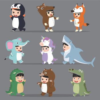 kid characters in Animals costumes Set  