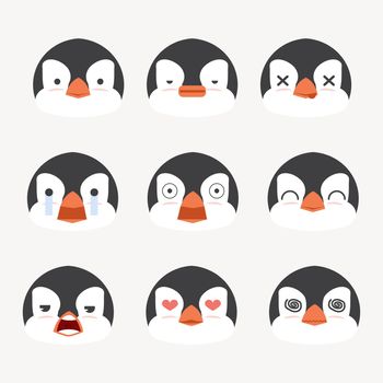 Cartoon penguins face emotion set