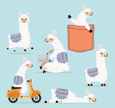 Cartoon llama and alpaca character collection