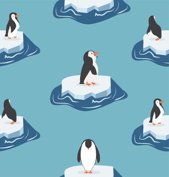 Cute penguins on a piece of iceberg pattern