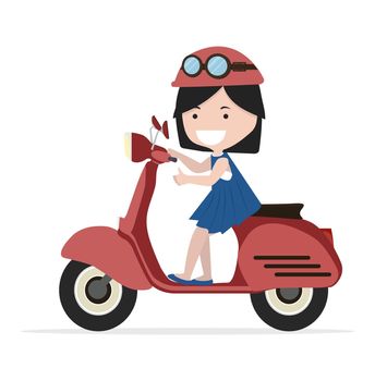  girl riding  red motorcycle Flat design