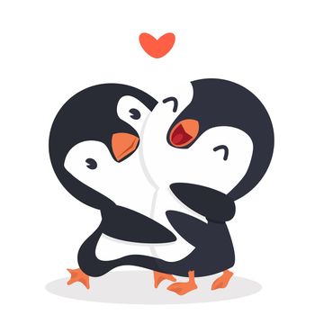 Cute  Penguins happy Couple hug 