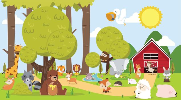 Cute woodland mammals in the forest animals set