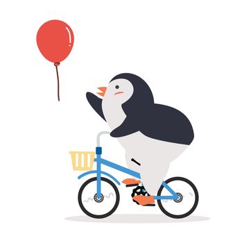 Cute penguin ride a bicycle with balloon