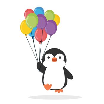 Cute penguin cartoon holding balloon