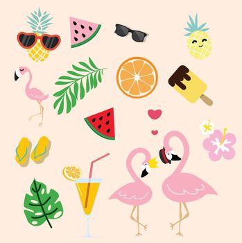 cute pink flamingo with  tropical summer 